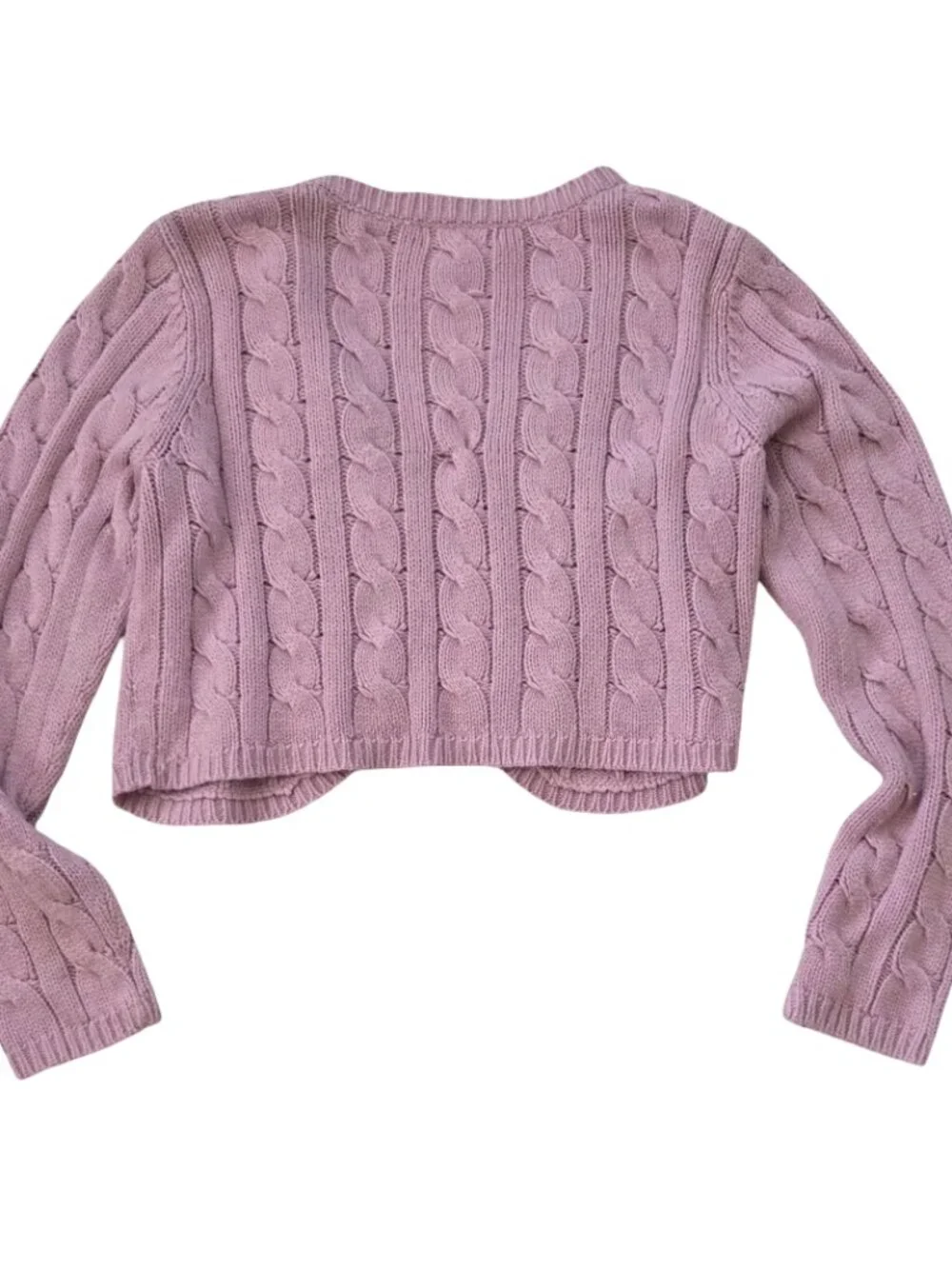 Chadwicks Womens L Cable Knit Cardigan Sweater Pink Cropped Bolero Coquette